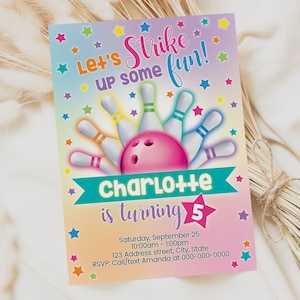 Bowling Birthday Invitation, Bowling Printable Invitation, Bowling Editable Invitation, Bowling Party Invite Corjl S0152 (Digital file only)