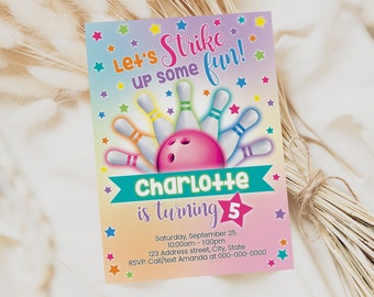 Bowling Birthday Invitation, Bowling Printable Invitation, Bowling Editable Invitation, Bowling Party Invite Corjl S0152 (Digital file only)