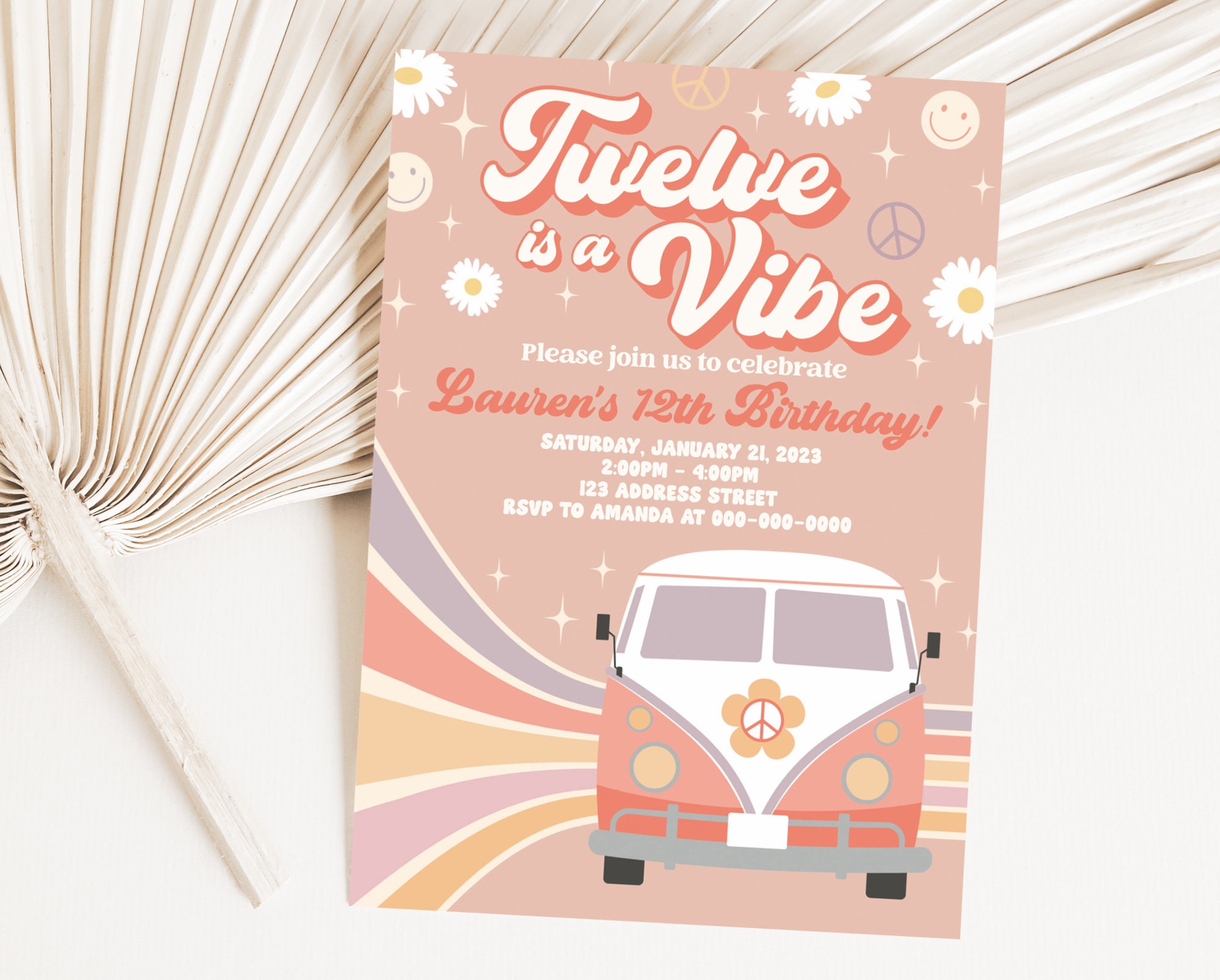 Twelve is a Vibe Printable Birthday Invitation, Retro 12th Twelve is a Vibe Printable Birthday Invitation, Retro 12th