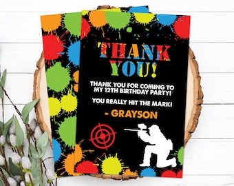 Editable Paintball Thank You Card, Paint Ball Birthday Favor, Paintball Birthday Thank You Card, Corjl S0087 (Pdf / Jpg file only)