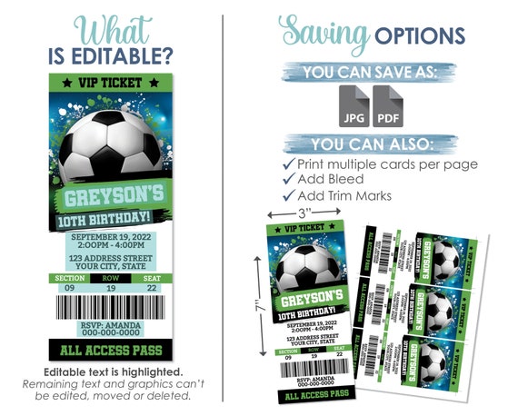 Fußballticket Einladungskarten Geburtstag - 10 Stück Personalisierte Einladungen