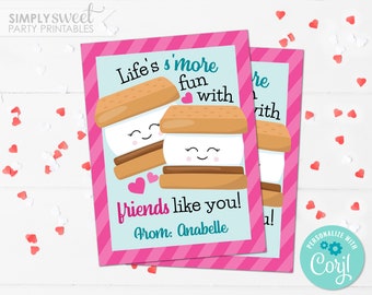 Editable S'mores Valentine Card Personalized smores Valentine's Day Card Printable, Child kids Corjl V0016 (Pdf / Jpg file only)