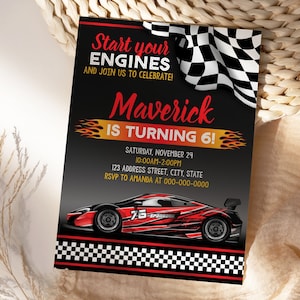 Race Car Birthday Invitation, Race Car Invitation, Race Car Personalized Party Invite Editable Template S22-1 Corjl (Digital file only)