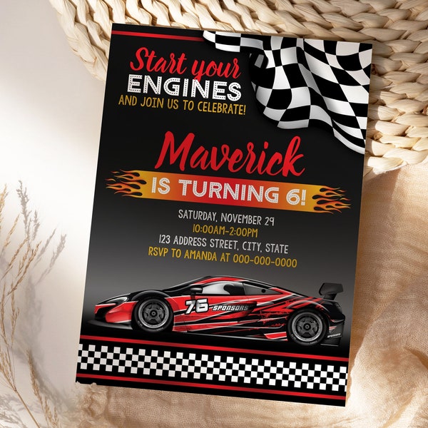 Race Car Birthday Invitation, Race Car Invitation, Race Car Personalized Party Invite Editable Template S22-1 Corjl (Digital file only)