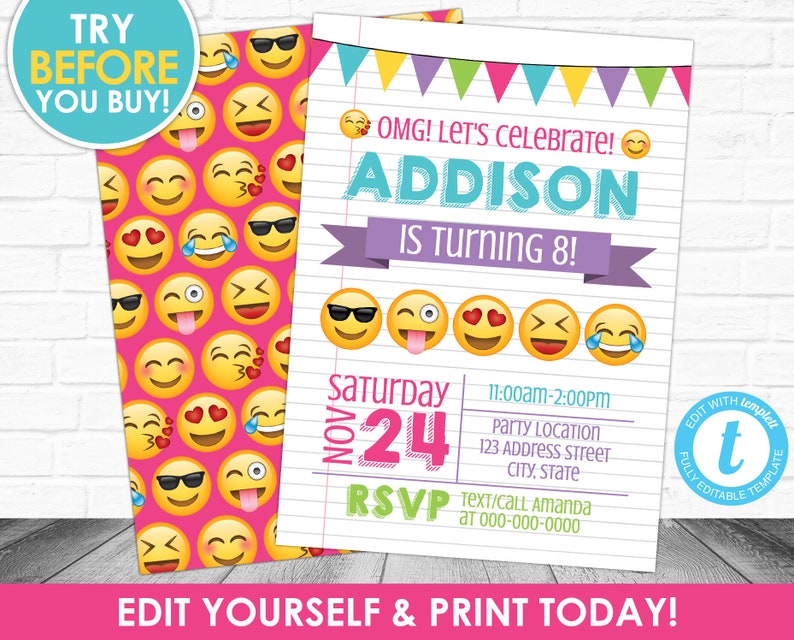 EDIT You Printable Emoji Invitation, Emoji Birthday Invitation, Emoji Celebration, Emoji Birthday Invite photo regarding Printable Emoji Invitations identified as EDIT By yourself Printable Emoji Invitation, Emoji Birthday Invitation, Emoji Celebration, Emoji Birthday Invite