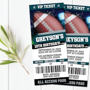 Football Printable Ticket Birthday Invitation, Football Ticket Invitation, Football Invite, Football Party Corjl S0213 (Pdf / Jpg file only)
