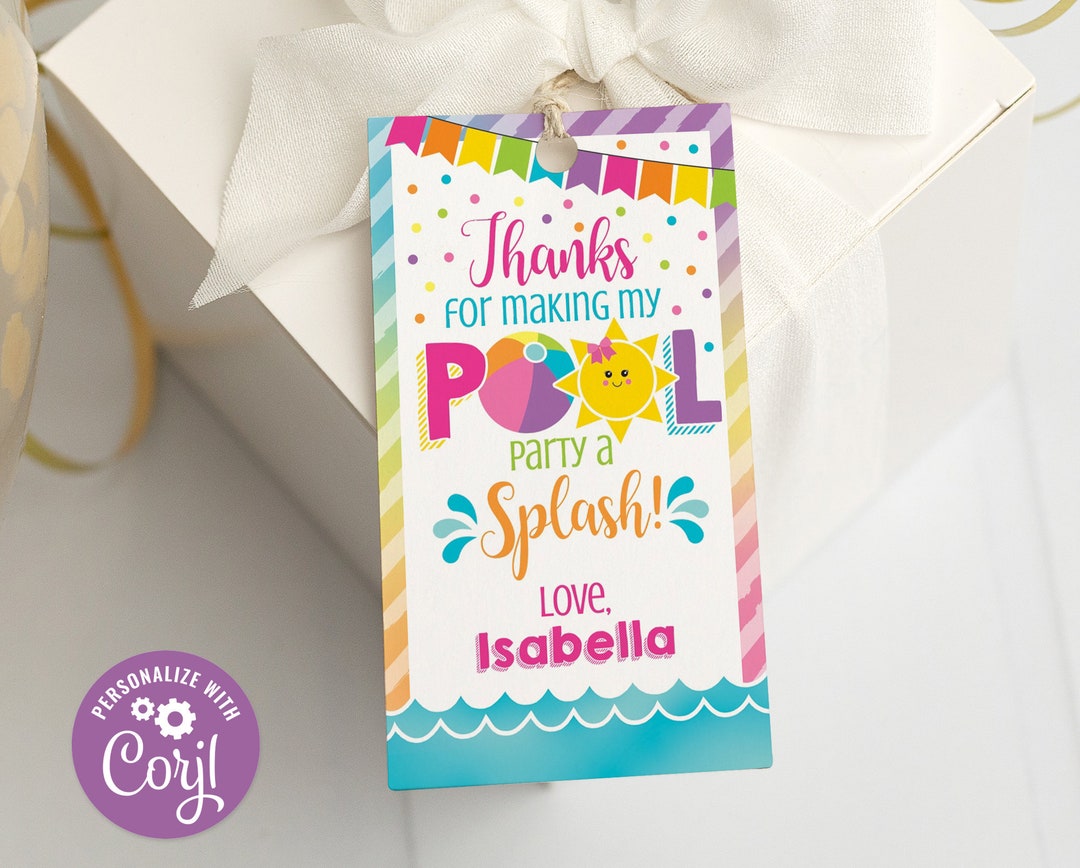 Editable Summer Pool Party Thank You Tag, Printable Favor Tag, Pool ...