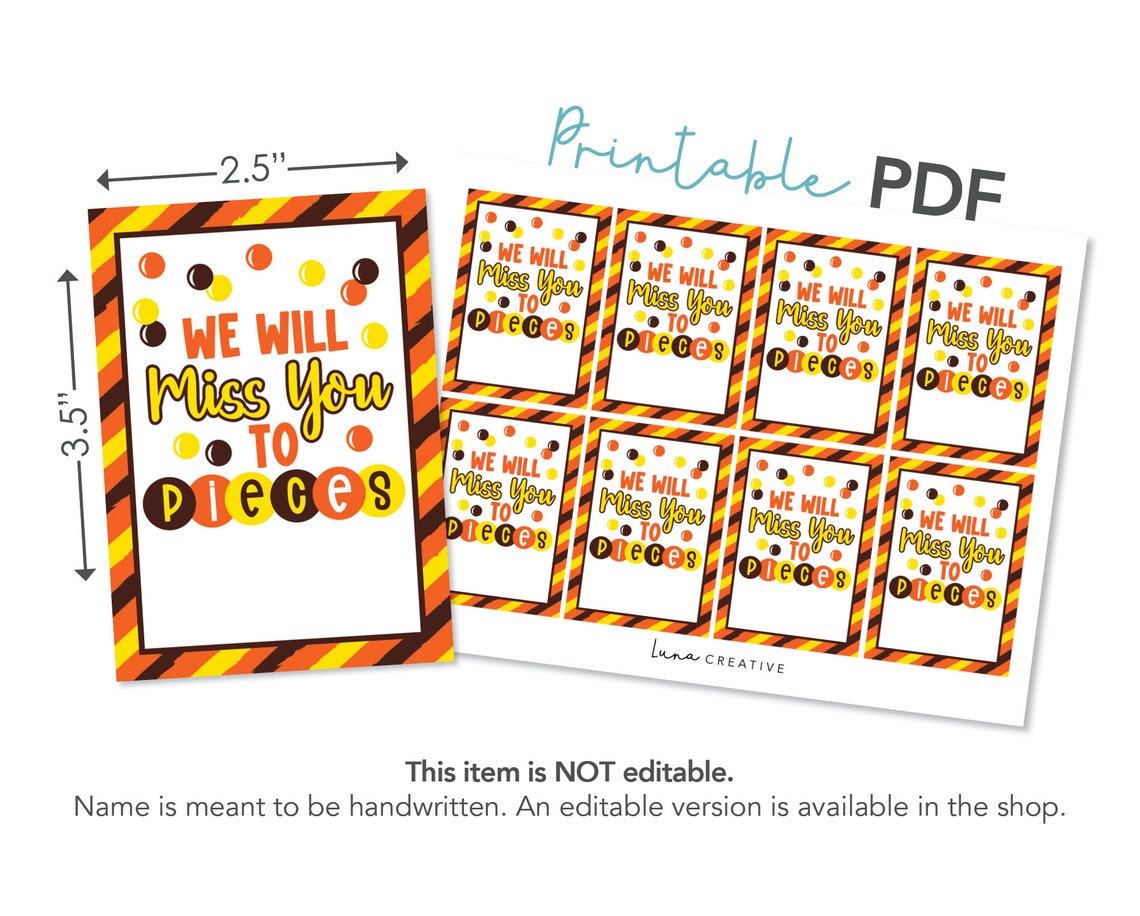 We Will Miss You to Pieces Printable Tag Pieces Tag Retirement - Etsy