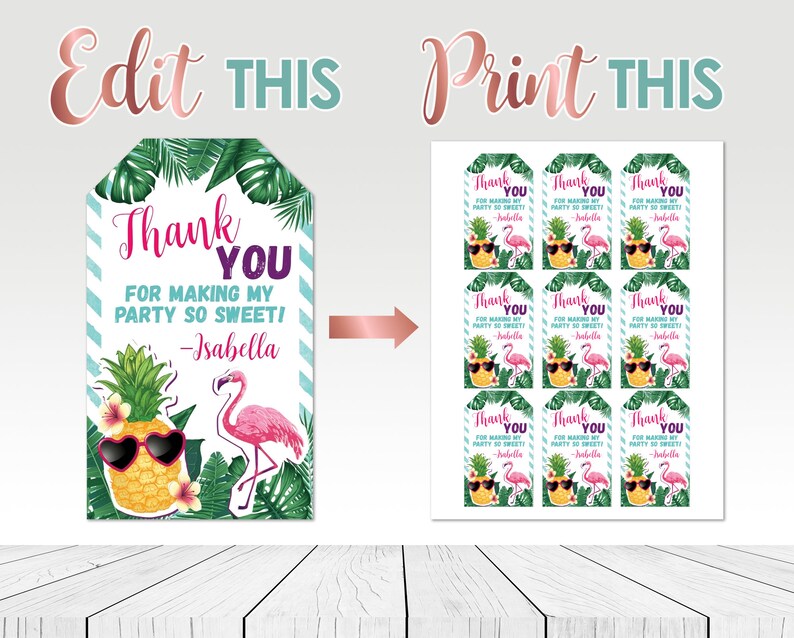 Editable Pineapple Thank You Tag Printable Favor Tag - Etsy
