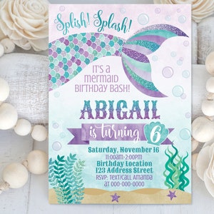 Mermaid Printable Birthday Invitation, Mermaid Editable Invitation, Mermaid Party Invite, Mermaid Party Corjl S0040 (Pdf / Jpg file only)