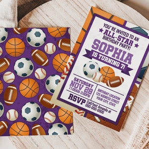 Sports Birthday Invitation, Sports Invitation Template , Sports Editable Invitation, All Star Party Invite Corjl S23-1 (Digital file only)