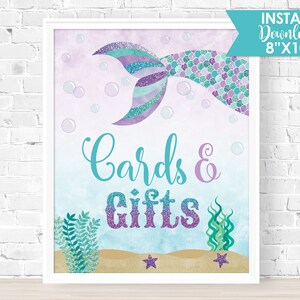Enseigne pour cartes et cadeaux sirène, enseigne imprimable sirène, 8 x 10, cartes d'anniversaire sirène et enseigne cadeaux, S0040, TÉLÉCHARGEMENT IMMÉDIAT (fichier JPG uniquement)