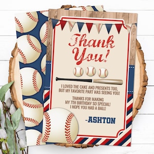 Baseball Thank You Card, Baseball Birthday Thank You Card, Baseball Editable Thank You, Baseball Thank You Corjl S0003 (Pdf / Jpg file only)