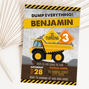Construction Birthday Printable Invitation, Construction Invitation, Dump Truck Invitation Party Invite Corjl S0114 (Pdf / Jpg file only)