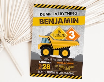 Construction Birthday Printable Invitation, Construction Invitation, Dump Truck Invitation Party Invite Corjl S0114 (Pdf / Jpg file only)