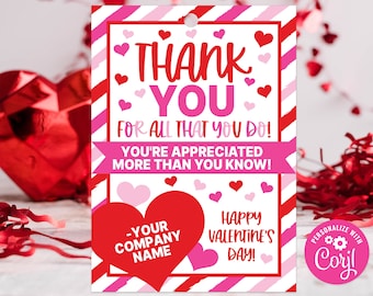 Thank You for all that you do Printable Valentine Tag | Editable Appreciation Valentine's Day Tag | Corjl V0035 (Digital file only)