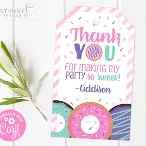 Editable Donut Thank You Tag, Donut Favor Tag, Donut Birthday, Printable Favor Tag, Donut Favour Tag Corjl S0175 (PDF File only)