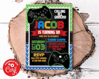 Editable Video Game Birthday Invitation, Gamer Invitation, Gamer Invitation, Video Game Invite Corjl S0029 (Pdf / Jpg file only)