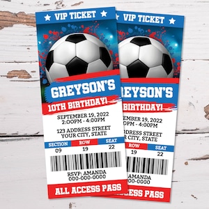 Soccer Printable Ticket Birthday Invitation, Soccer Ticket Invitation, Soccer Invite, Soccer Party Corjl S0226 (Pdf / Jpg file only)