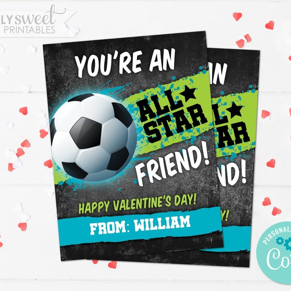 Editable Soccer Valentine Card Personalized Soccer Valentine's Day Card Kids Child Printable Corjl V0014 (Pdf / Jpg file only)