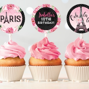 Editable Paris Cupcake Toppers, Paris Birthday Oh La La Printable Cupcake Toppers, Paris Party Corjl S0101 (Pdf / Jpg file only)