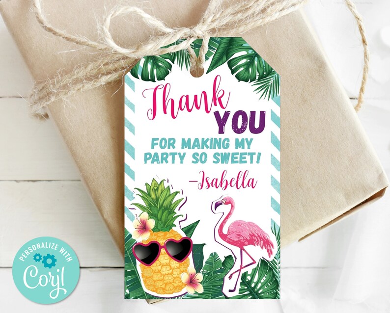 Editable Pineapple Thank You Tag Printable Favor Tag - Etsy