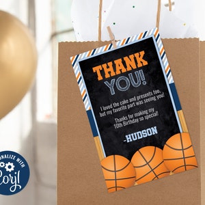 Cartão de agradecimento editável de aniversário de basquete, agradecimento de basquete, lembrança de festa personalizada de basquete S0014 Corjl (somente arquivo PDF / Jpg)