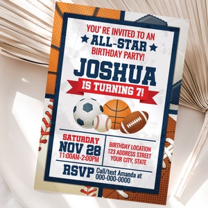 Sports Birthday Invitation, Sports Invitation Template , Sports Editable Invitation, All Star Party Invite Corjl S17-1 (Digital file only)