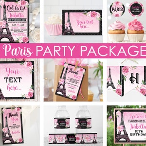 Editable Paris Party Package, Paris Invitation, Paris Personalized Birthday Package S0101 Corjl (Pdf / Jpg file only)