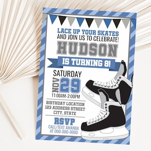 Skating Birthday Printable Invitation, Skating Invitation, Hockey Editable Invitation, Hockey Party Invite Corjl S0036 (Pdf / Jpg file only)