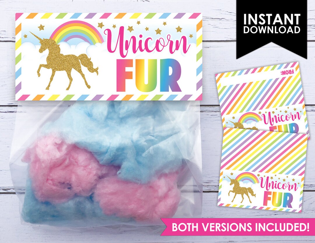 Unicorn Fur Printable Party Treat Bag Topper Thank You Tag - Etsy