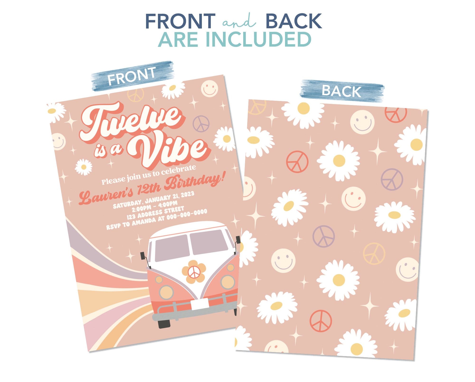 Twelve is a Vibe Printable Birthday Invitation, Retro 12th Twelve is a Vibe Printable Birthday Invitation, Retro 12th