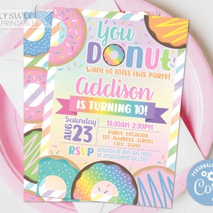 Editierbare Donut Geburtstagseinladung, Donut-Einladung, Donut-Einladung, Donut-Party einladen S0177 Corjl (nur Pdf / Jpg-Datei)