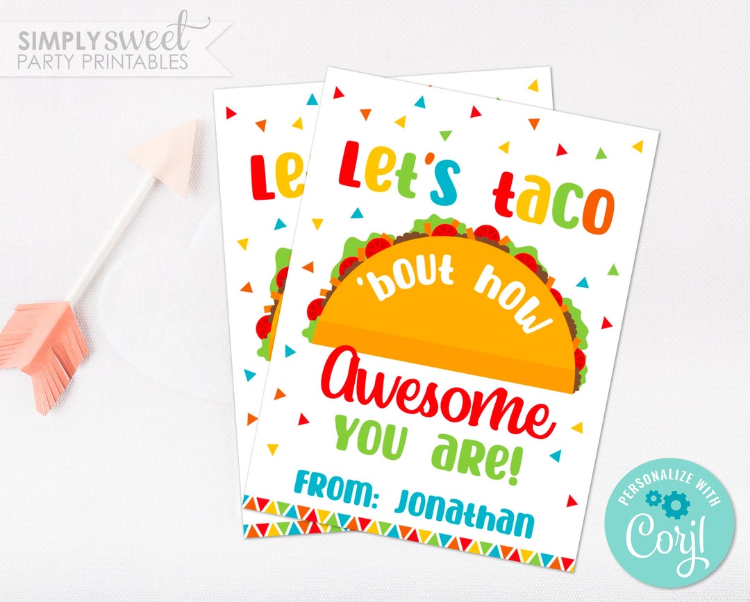 Editable Taco Valentine Card Personalized Taco Valentine's Day Card ...