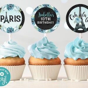 Editable Paris Cupcake Toppers, Paris Birthday Oh La La Printable Cupcake Toppers, Paris Party Corjl S0191 (Pdf / Jpg file only)