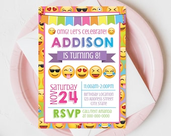 Emoji Printable Birthday Invitation, Emoji Invitation, Emoji Editable Invitation, Emoji Party Invite Corjl S0010 (Pdf / Jpg file only)