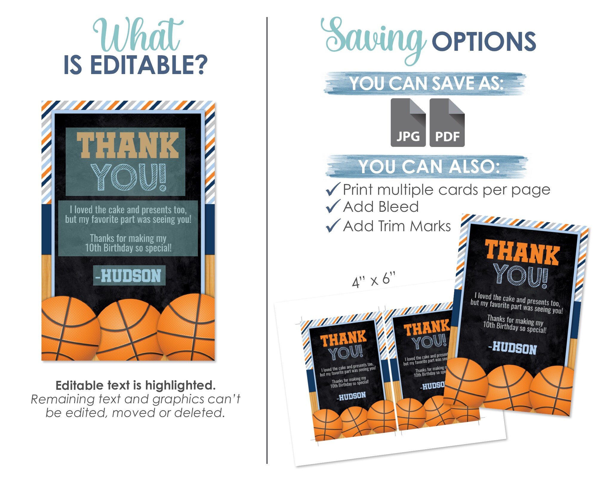Editable Basketball Birthday Thank You Card Basketball Thank | Etsy ...