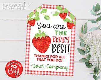 Bewerkbaar aardbei-cadeaulabel, You're the Berry Best, personeel, leraar, vrijwilliger, waardering bedankt Corjl GT0043 (alleen pdf-/jpg-bestand)