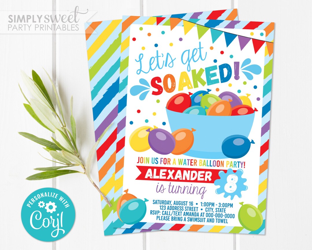 Editable Water Balloon Invitation, Boy Water Balloon Fight Party