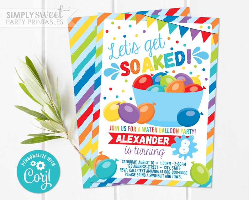 Editable Water Balloon Invitation Boy Water Balloon Fight Etsy