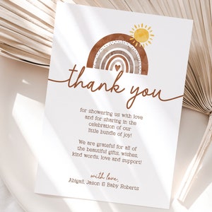 Sunshine Thank You Card, Sunshine Baby Shower Thank You Card, Editable Template, Neutral Baby Shower Thank You B3-34 (Digital file only)