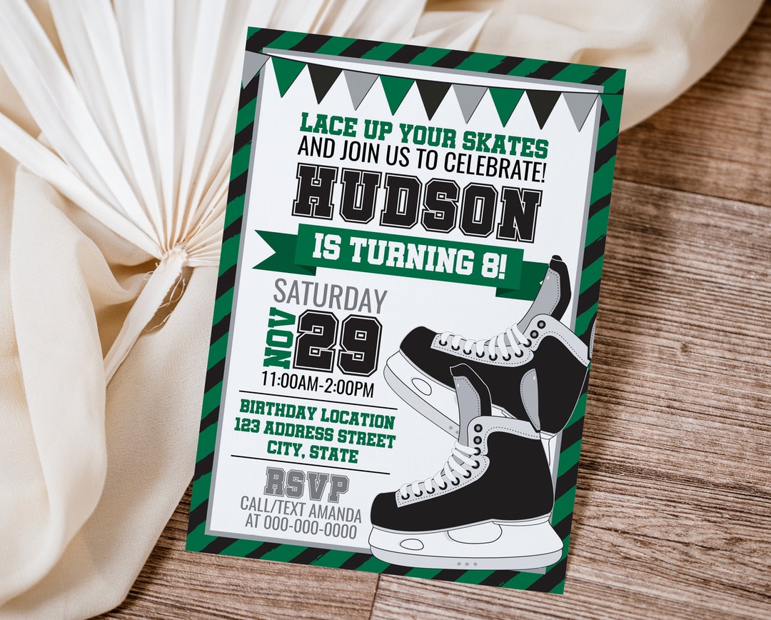 Skating Birthday Printable Invitation, Skating Editable Invitation ...