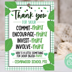 Appreciation Mint Printable Tag | Editable Appreciation Teacher Mint Tag | Friend | Staff | Teacher | Corjl T0084 (Digital file only)