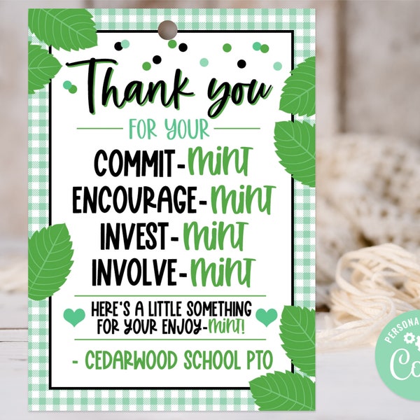 Appreciation Mint Printable Tag | Editable Appreciation Teacher Mint Tag | Friend | Staff | Teacher | Corjl T0084 (Digital file only)