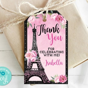Editable Paris Thank You Tag Printable Favor Tag Paris | Etsy