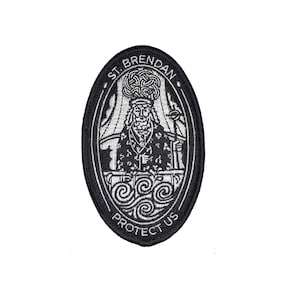 St. Brendan Protect Us (Patron Saint of Sailors) - Embroidered Morale Patch with Hook and Loop Backing