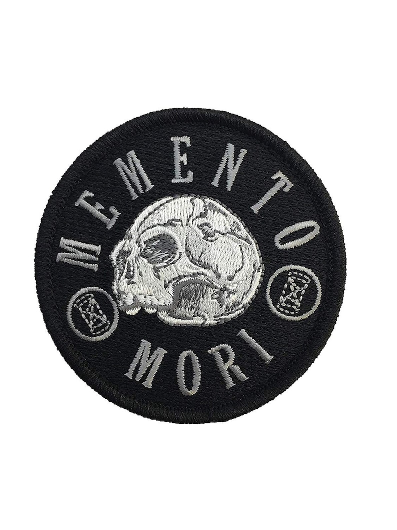 Memento Mori - Remember Death - Embroidered Morale Patch with Hook and Loop Backing 