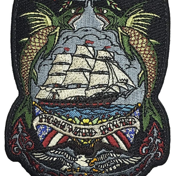 Homeward Bound Embroidered Morale Patch Based on The Nautical Tattoo with Hook and Loop Backing