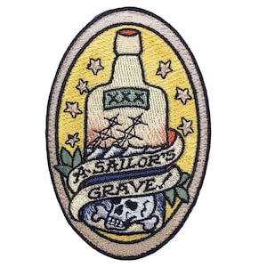 A Sailors Grave - Patch moral bordado com base na tatuagem náutica com suporte de velcro