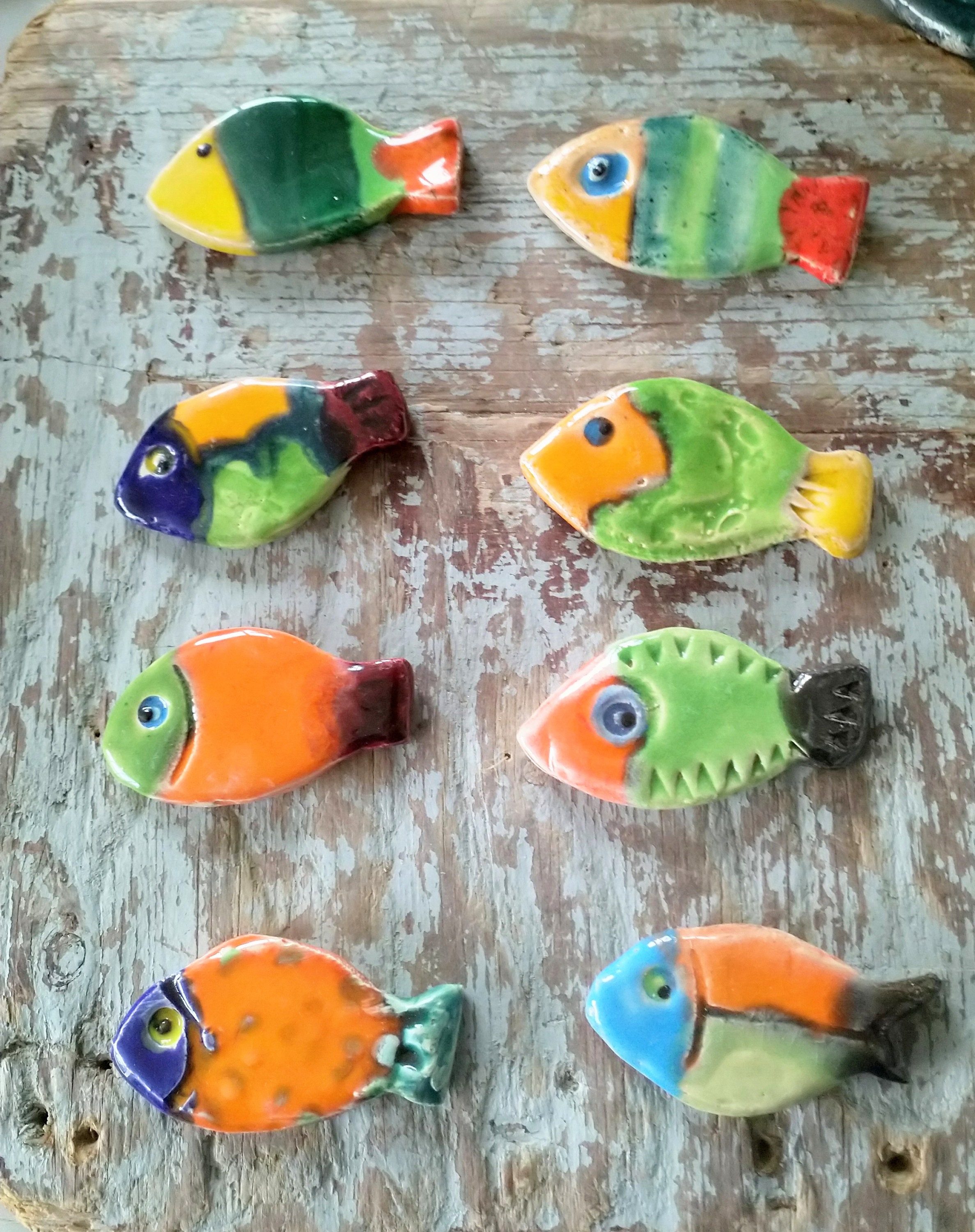 Poissons en Faïence Émaillée , Pièce Unique Art Mural Mosaïque , Décoration Marine